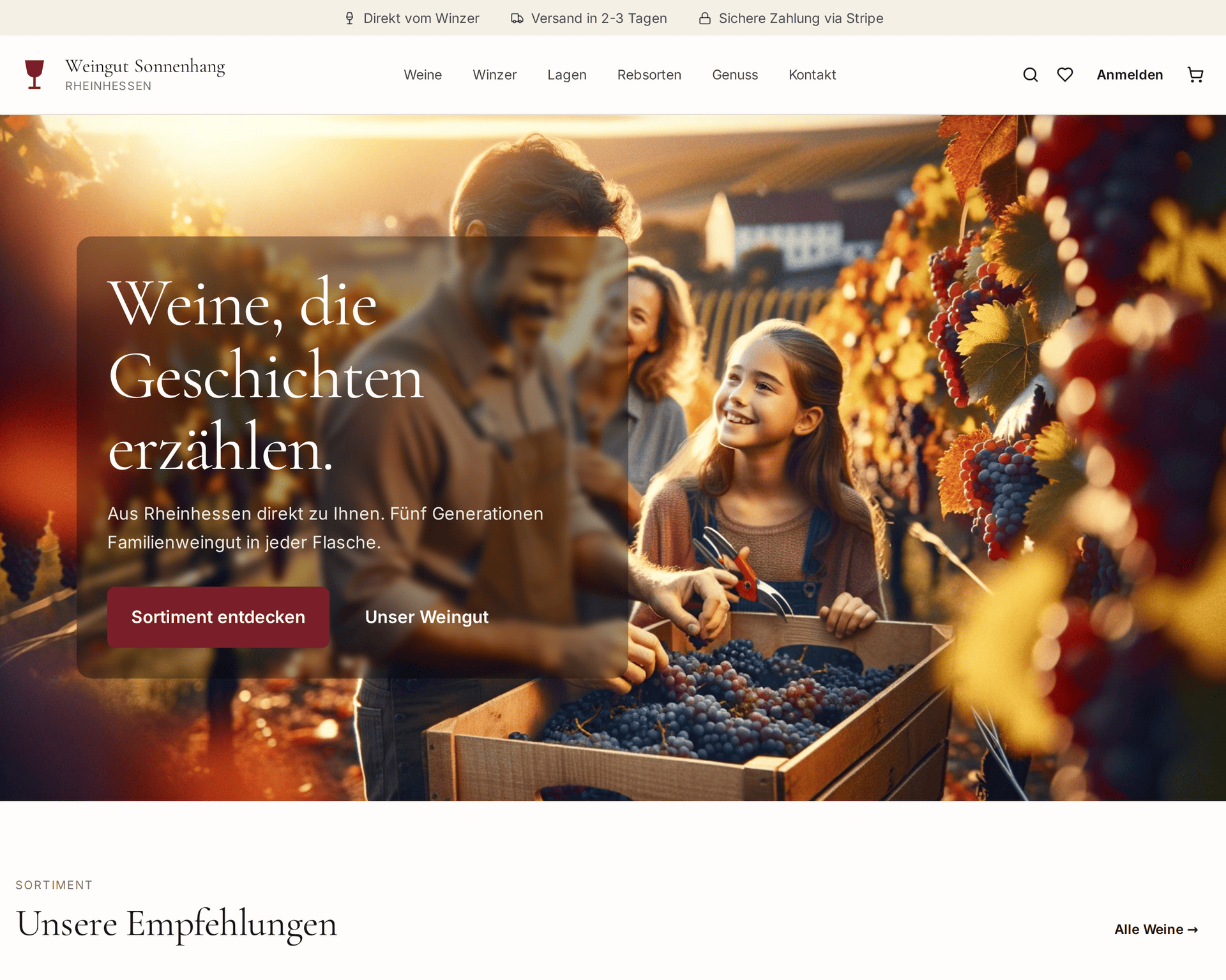 Startseite mit Handschrift