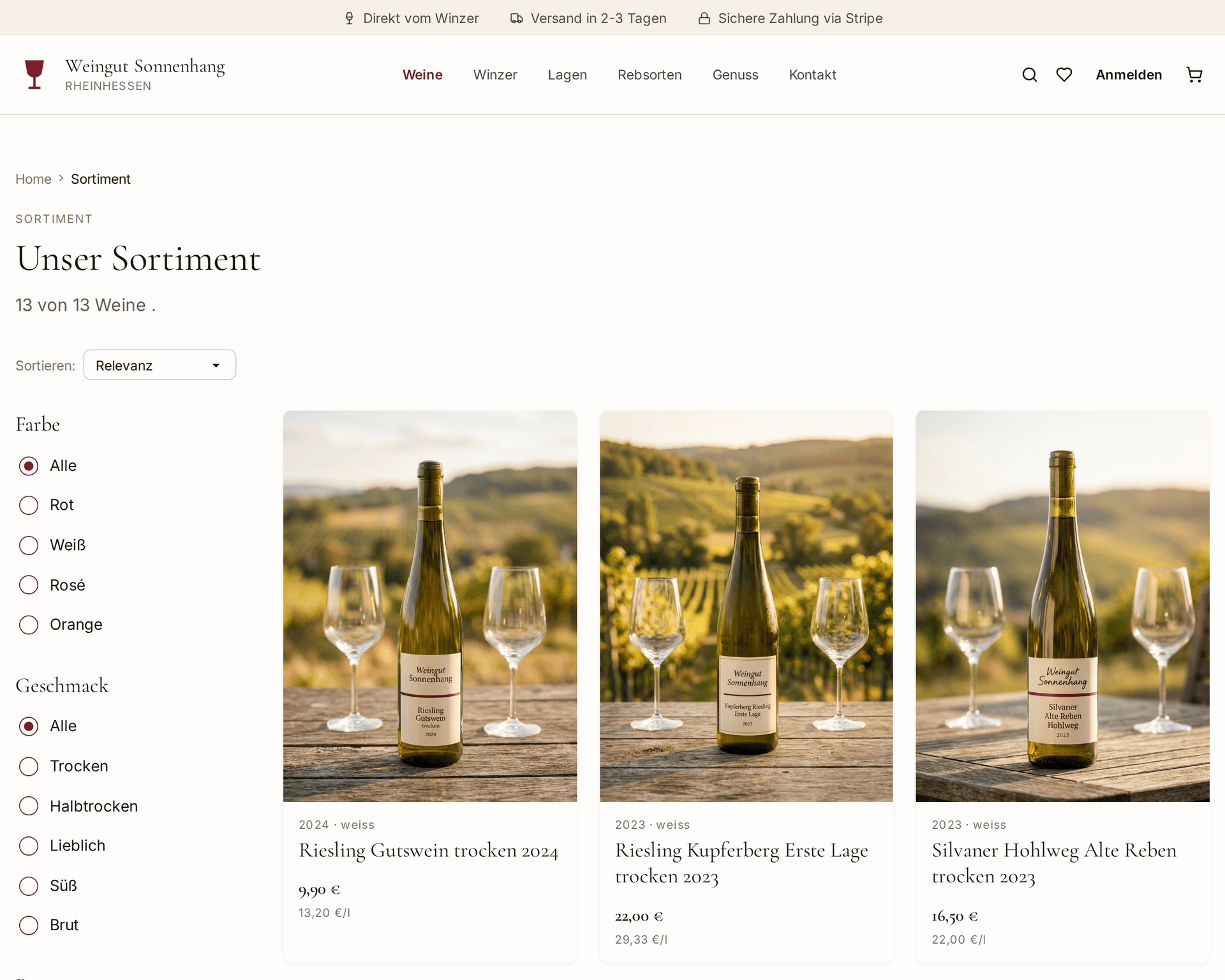 Katalog, der filtert wie Wein-Leute denken