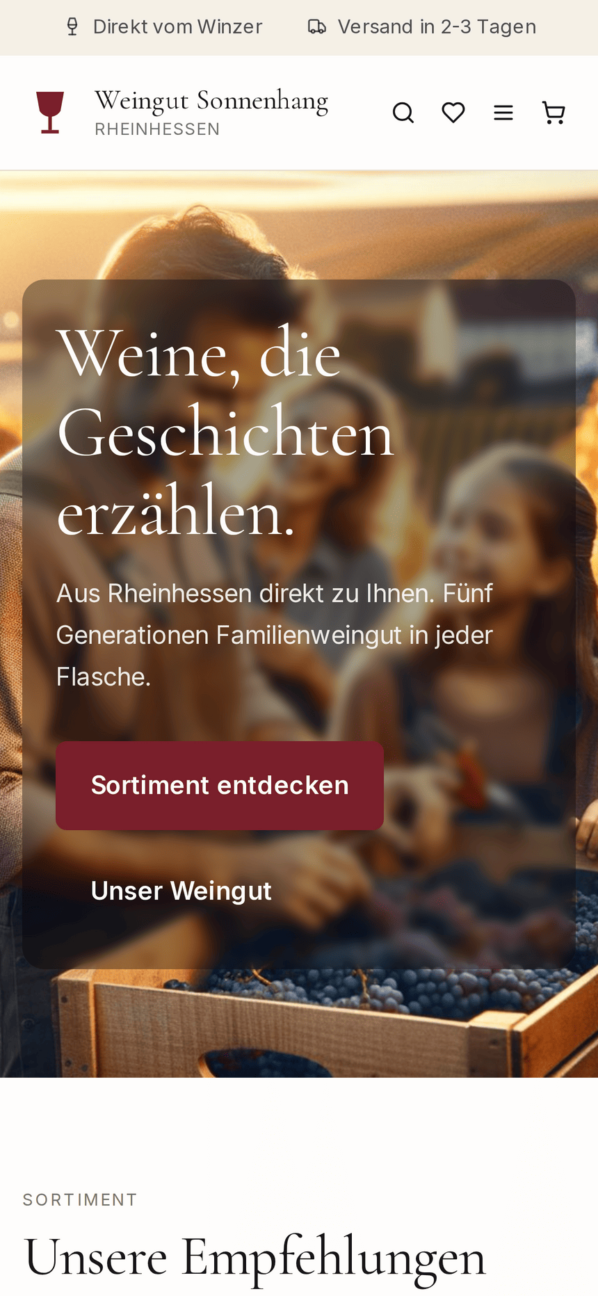 Weingut Sonnenhang — Shop auf dem Smartphone